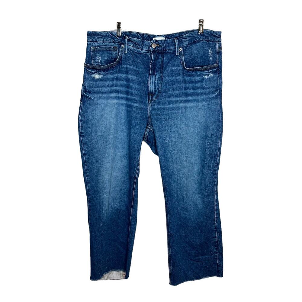 Good American Wide Leg Raw Hem Distressed Boyfriend Jeans Denim Plus Size 18